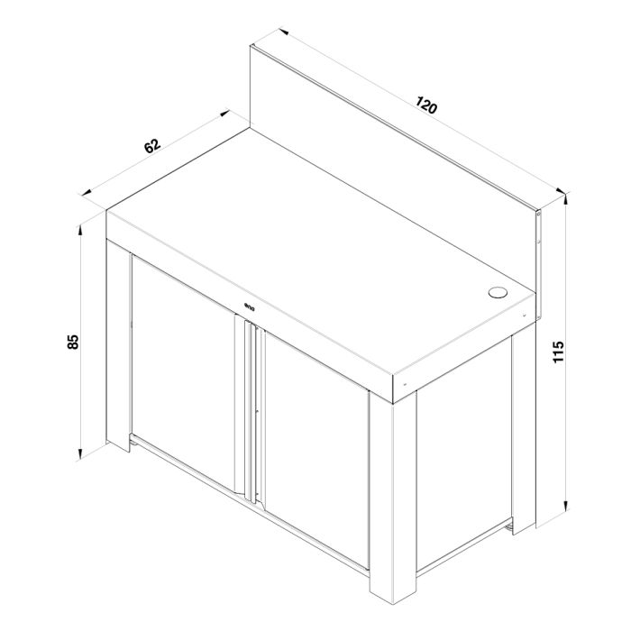 ENO - FELIX TABLE Stainless et noir Grand meuble inox et acier galvanisé noir - 4 roulettes - crédence - MIP12085 - BBQ Québec