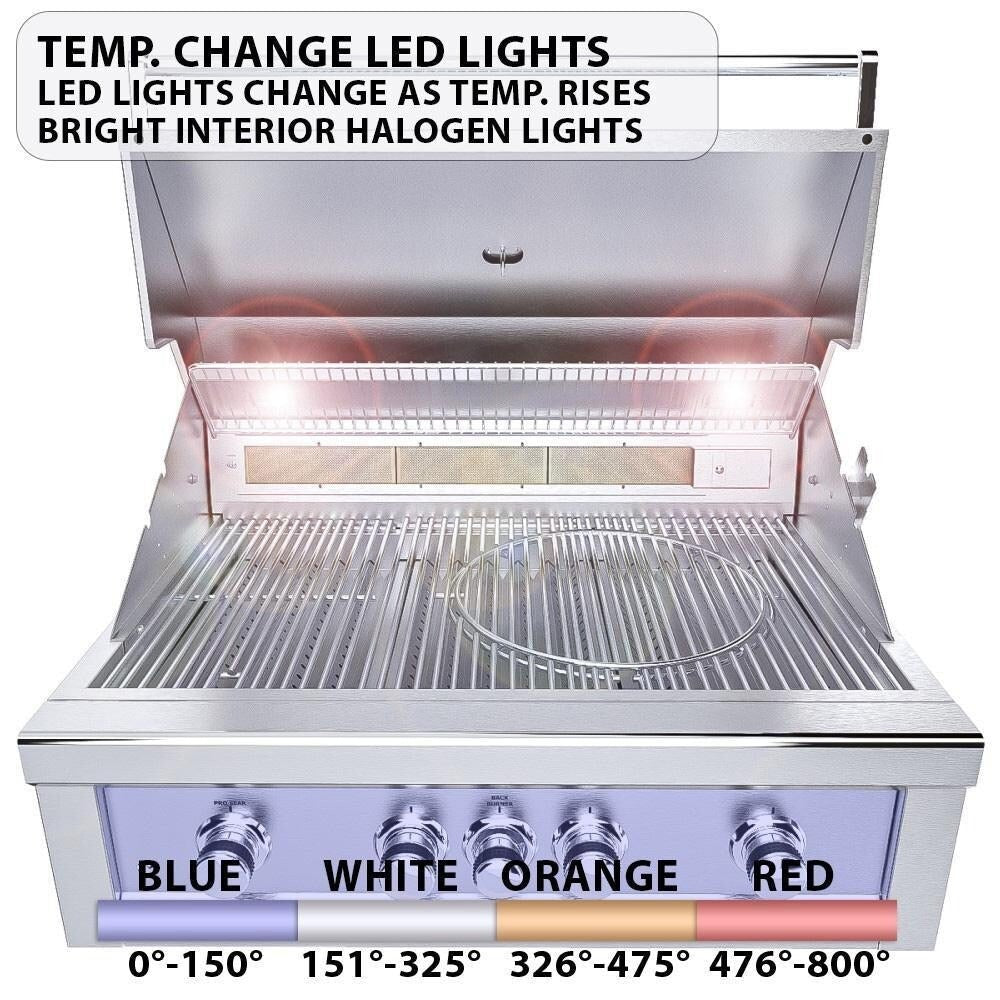 Ruby4BIR - LP – Ruby 36" à 4 brûleurs Pro - Sear avec brûleur infrarouge, moteur de rôtisserie, tige avec lumières DEL, grille de saisie haute température – propane - BBQ Québec