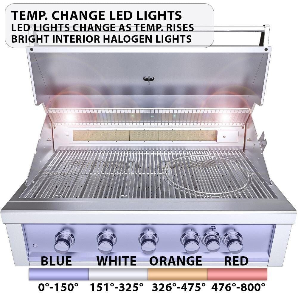 Ruby5BIR - NG – Ruby 42" à 5 brûleurs Pro - Sear avec brûleur infrarouge, moteur de rôtisserie, tige avec lumières DEL, grille de saisie haute température – gaz naturel - BBQ Québec
