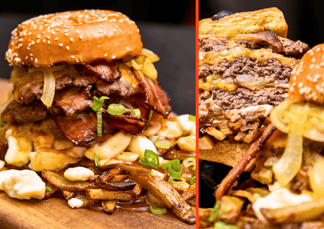 Triple smash burger avec bacon, à la poutine - BBQ Québec
