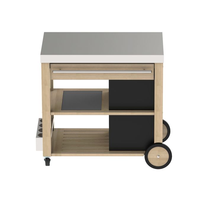 ENO - MOBILOT Chariot Bois et inox Desserte bois et plateau inox, 4 roues, 2 étagères coulissantes, tiroir, étagère de rangement - CMV0900 - BBQ Québec