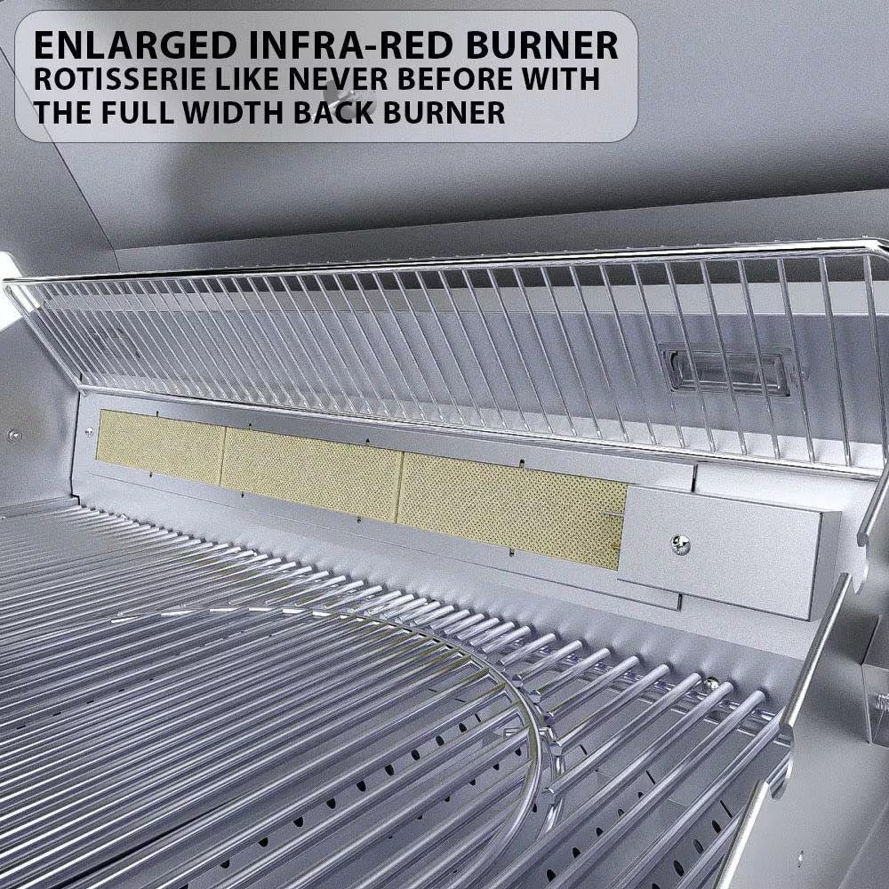 Ruby5BIR - NG – Ruby 42" à 5 brûleurs Pro - Sear avec brûleur infrarouge, moteur de rôtisserie, tige avec lumières DEL, grille de saisie haute température – gaz naturel - BBQ Québec