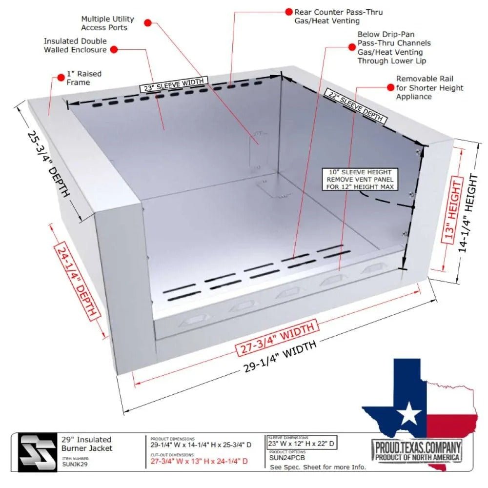 SUNJK29 – Enceinte de 29" pour grils avec découpe maximale de 23" L x 12" H x 22" P – Compatible avec le SUN24PCB - BBQ Québec