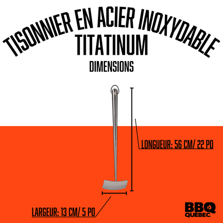 Tisonnier en acier inoxydable de couleur titanium BBQ Québec - BBQ Québec
